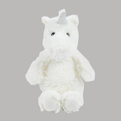 Aurora Unicorn Plush Toy 8 inch– Soft White Cuddly Stuffed Animal White plush unicorn toy with a silver horn on a white background