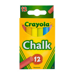 Crayola Colored Chalk — 12 Multicolors Crayola Colored Chalk box featuring 12 nontoxic multicolored sticks for arts and crafts.