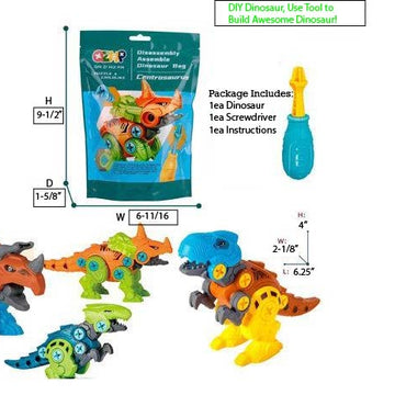 Build-Your-Own Dinosaur Toy Kit - 4-Pack Assorted DIY Assembly Dinosaurs with Tools
