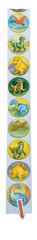 Dinosaur Stickers 100 ct Roll | 1.5" Round Paper Stickers Strip of dinosaur-themed stickers on white background.