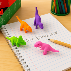 Colorful Dinosaur Erasers –  Assorted Colors (Sold Individually) Colorful dinosaur erasers on a notebook with 'My Dinosaur' text