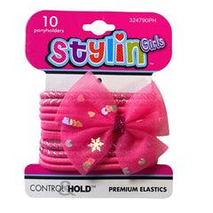 10-Piece Pink Ponyholders with Mesh Bow 10-Piece Pink Ponyholders with Mesh Bow