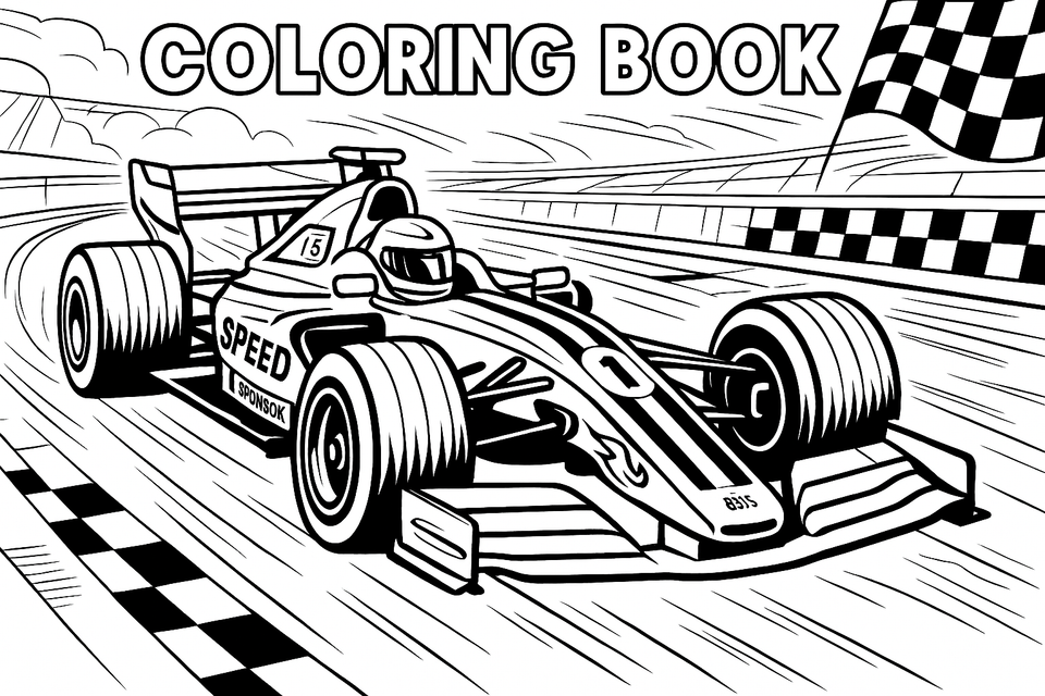 Race Car Coloring Book Printable PDF – For Boys Ages 10–14 & Adults | Download