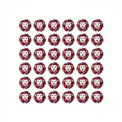 25 round red and white object with a lion logo on a white background