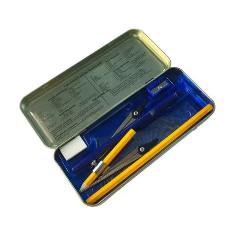 11pcs Geometry Set – Compass, Protractor, Ruler, Stencils & More | Metal Case - Lion Wholesale