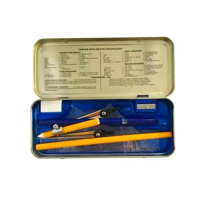 11pcs Geometry Set – Compass, Protractor, Ruler, Stencils & More | Metal Case - Lion Wholesale