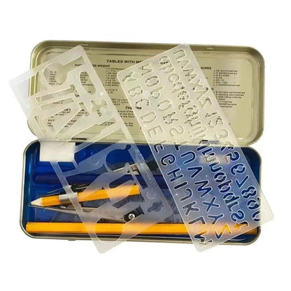 11pcs Geometry Set – Compass, Protractor, Ruler, Stencils & More | Metal Case - Lion Wholesale