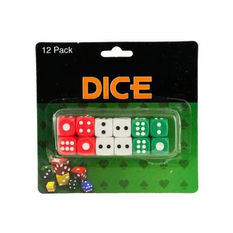 12-Piece Game Dice Set in Red, Green & White | Shoebox Gift - Lion Wholesale