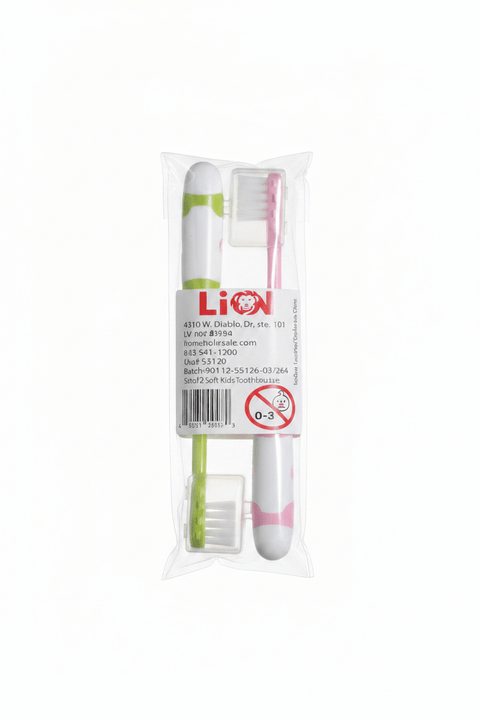 2 - Pack Soft Bristle Children's Toothbrush w/ Cap - Set | Assorted Colors - Lion Wholesale