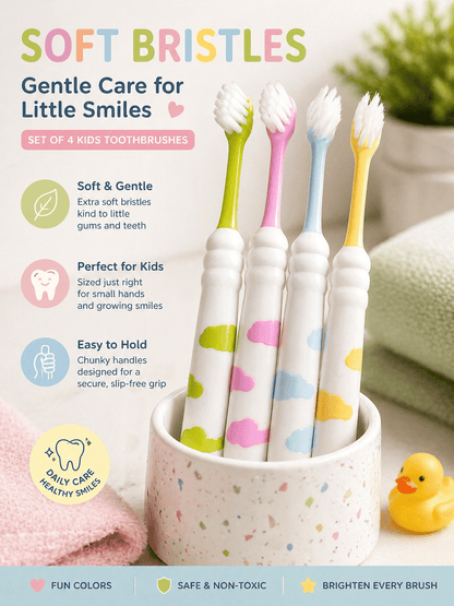 2 - Pack Soft Bristle Children's Toothbrush w/ Cap - Set | Assorted Colors - Lion Wholesale