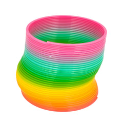 Stack of colorful plastic rings on a white background