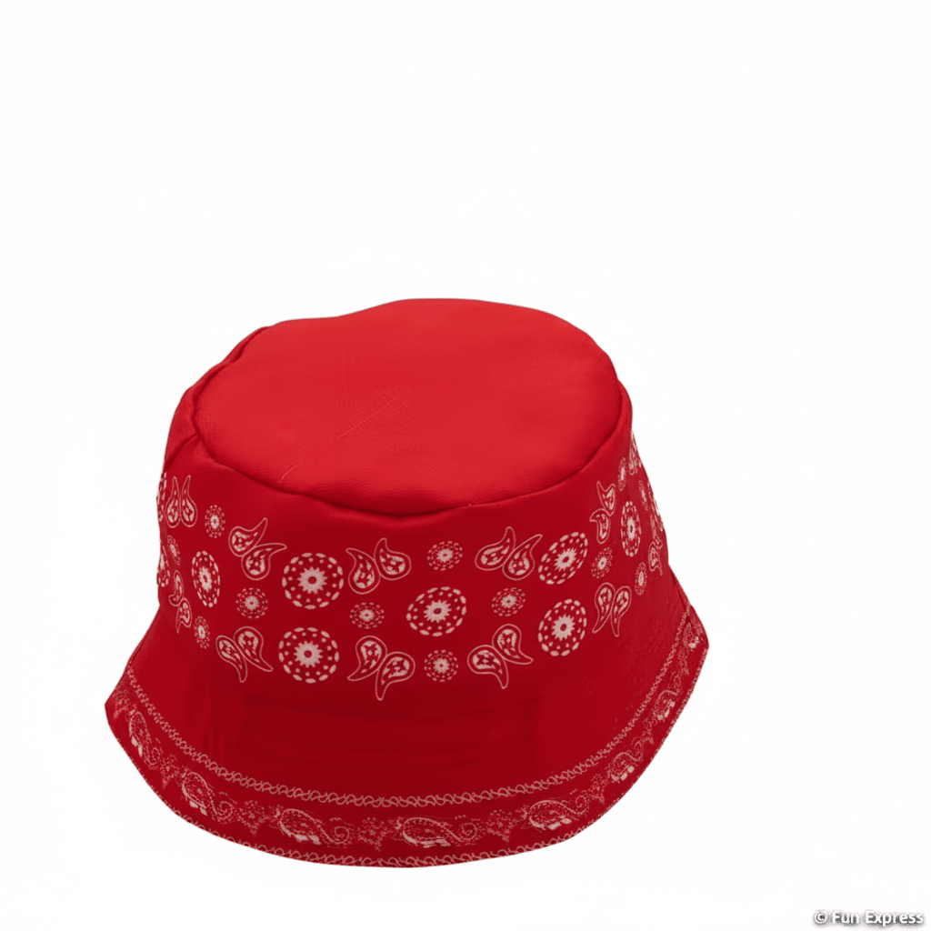 22" Circ. Red & Blue Bandana - Print Polyester Bucket Hats - Random Sold Individually - Lion Wholesale