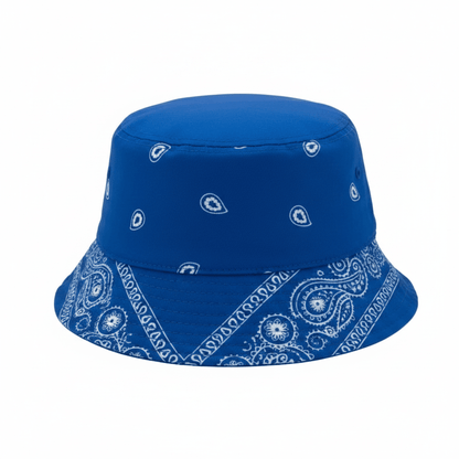 22" Circ. Red & Blue Bandana - Print Polyester Bucket Hats - Random Sold Individually - Lion Wholesale