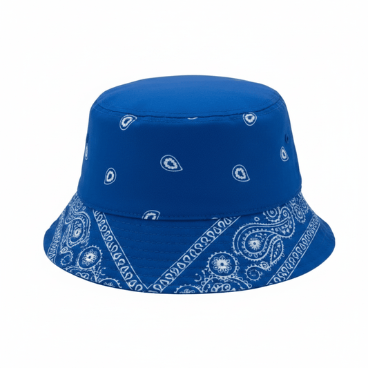 22" Circ. Red & Blue Bandana - Print Polyester Bucket Hats - Random Sold Individually - Lion Wholesale