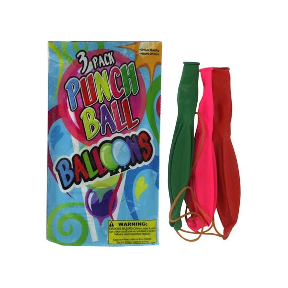 3 Pack Punch Ball Balloons 12"-16" featuring vibrant design in a PPO Colorful Package with a picture of Balloons on front.