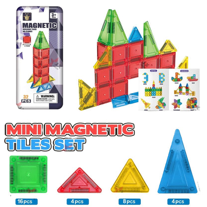 32 Piece Mini - Magnetic Tile Set | STEM Building Toy for Kids - Lion Wholesale