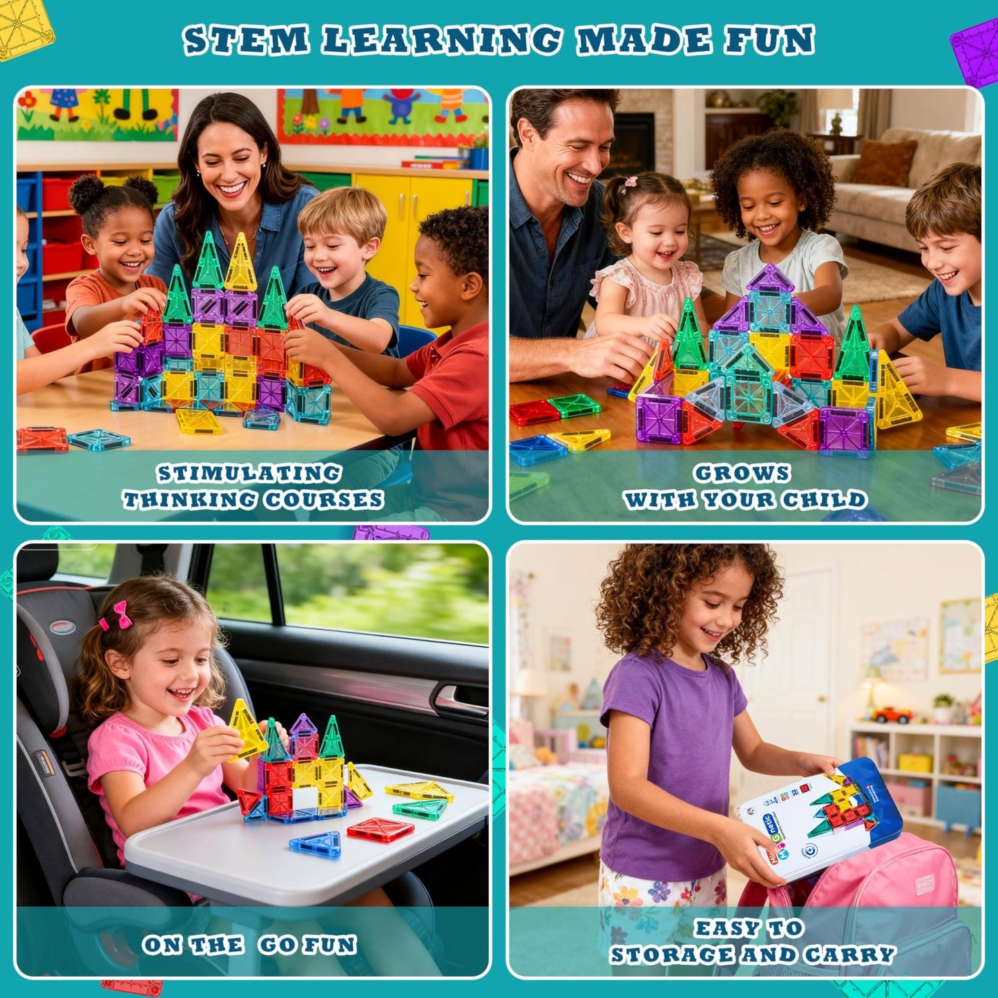 32 Piece Mini - Magnetic Tile Set | STEM Building Toy for Kids - Lion Wholesale