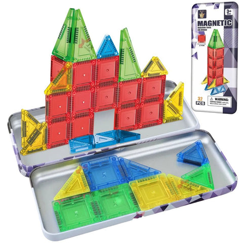32 Piece Mini - Magnetic Tile Set | STEM Building Toy for Kids - Lion Wholesale