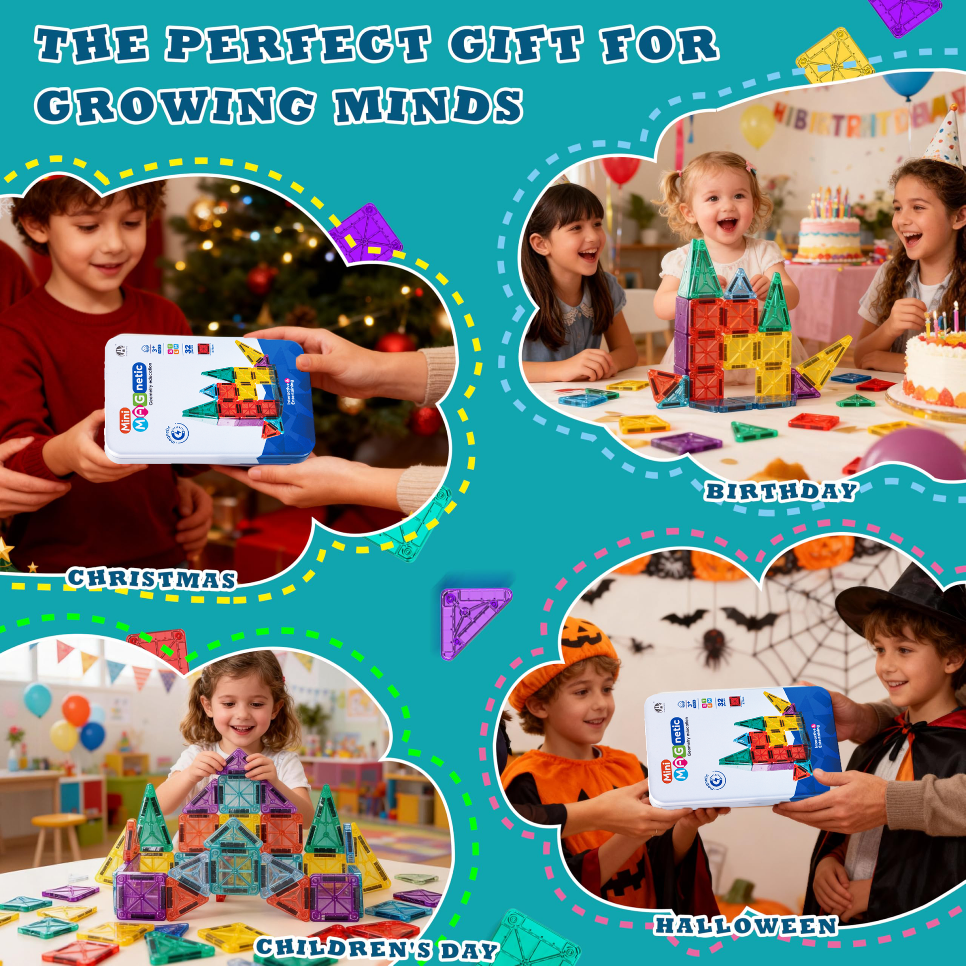 32 Piece Mini - Magnetic Tile Set | STEM Building Toy for Kids - Lion Wholesale