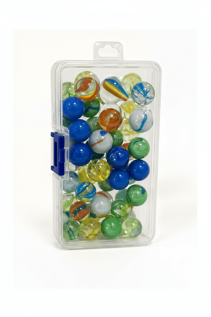 50 - Piece Marble Set in Plastic Container | 49 Playing Marbles + 1 Shooter - Lion Wholesale
