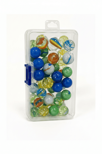 50 - Piece Marble Set in Plastic Container | 49 Playing Marbles + 1 Shooter - Lion Wholesale