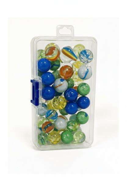 50 - Piece Marble Set in Plastic Container | 49 Playing Marbles + 1 Shooter - Lion Wholesale