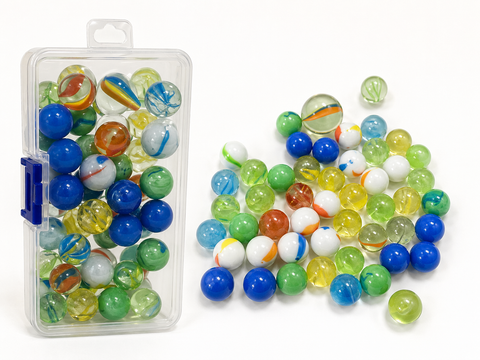 50 - Piece Marble Set in Plastic Container | 49 Playing Marbles + 1 Shooter - Lion Wholesale