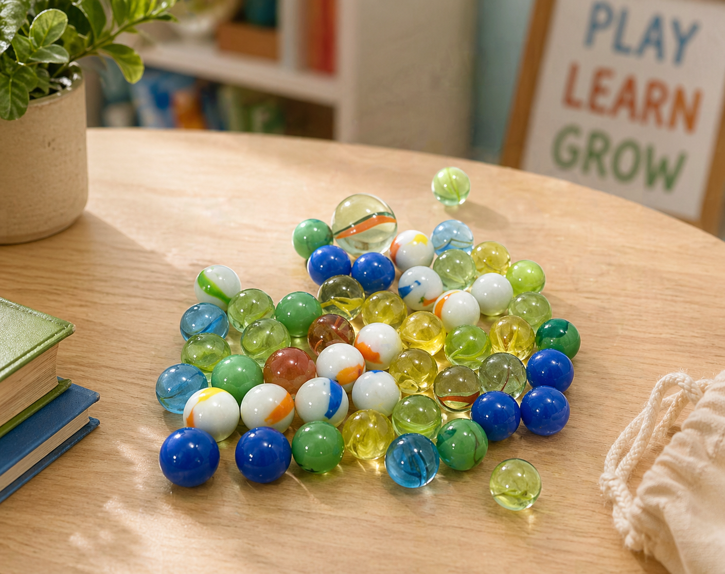 50 - Piece Marble Set in Plastic Container | 49 Playing Marbles + 1 Shooter - Lion Wholesale