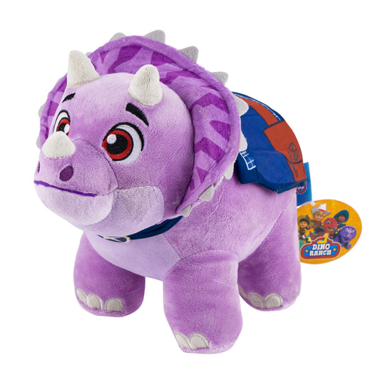 Dino Ranch Triceratops plush toy, 6.5" tall, soft dinosaur toy, perfect for play and cuddles.