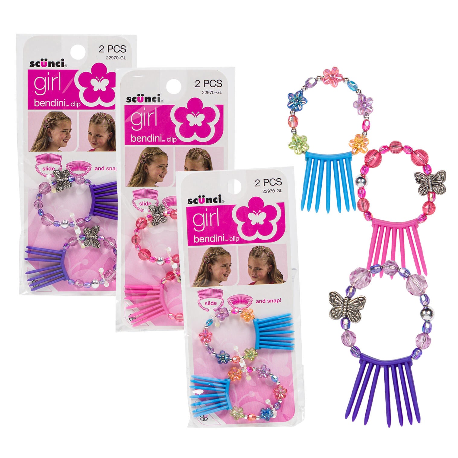 Scunci Girl Bendini Hair Clips – 2-Pack Assorted No-Slip Set |Sold Individually-Random Color