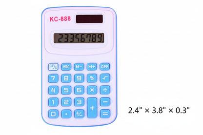 Calculator with blue and white design on a white background