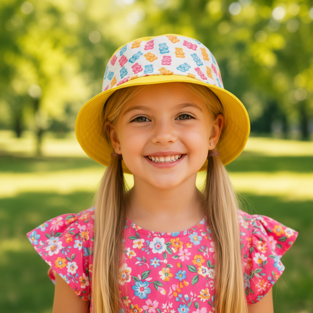 Candy Critters Yellow Gummy Bear Bucket Hat - Kids Lifestyle Photo - Lion Wholesale