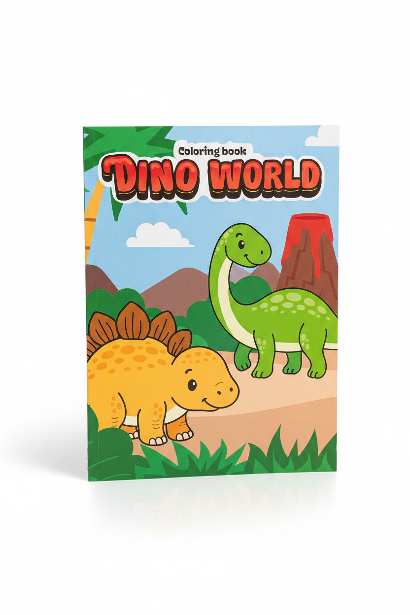 Dino World Coloring Book Cover - Stegosaurus and Brachiosaurus -