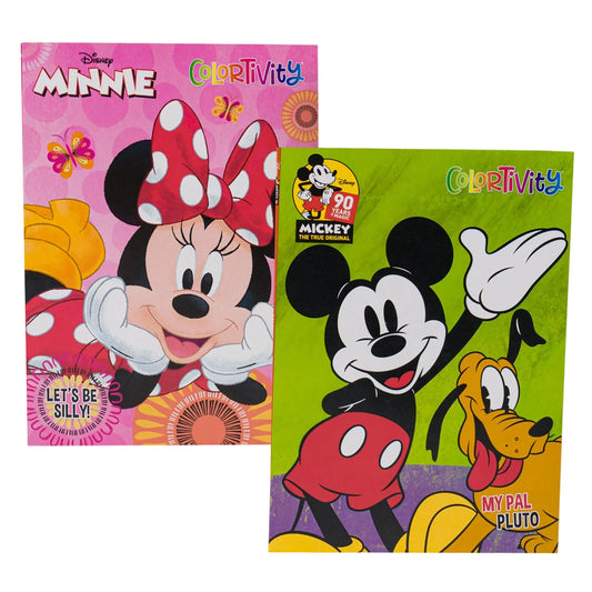 Two Disney-themed coloring books featuring Minnie Mouse and Mickey Mouse on a white background.