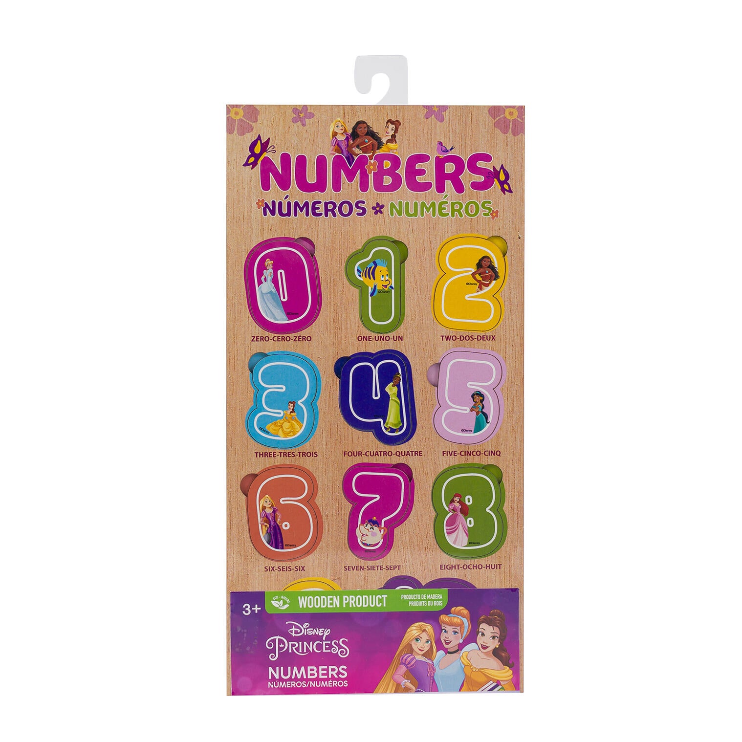 Disney Princess Numbers Wooden Learning Board showcasing colorful number designs for preschool math skills.