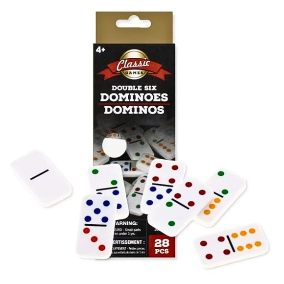 28 Pc petite dominoe set with box and loose dominoes in front for display on white background