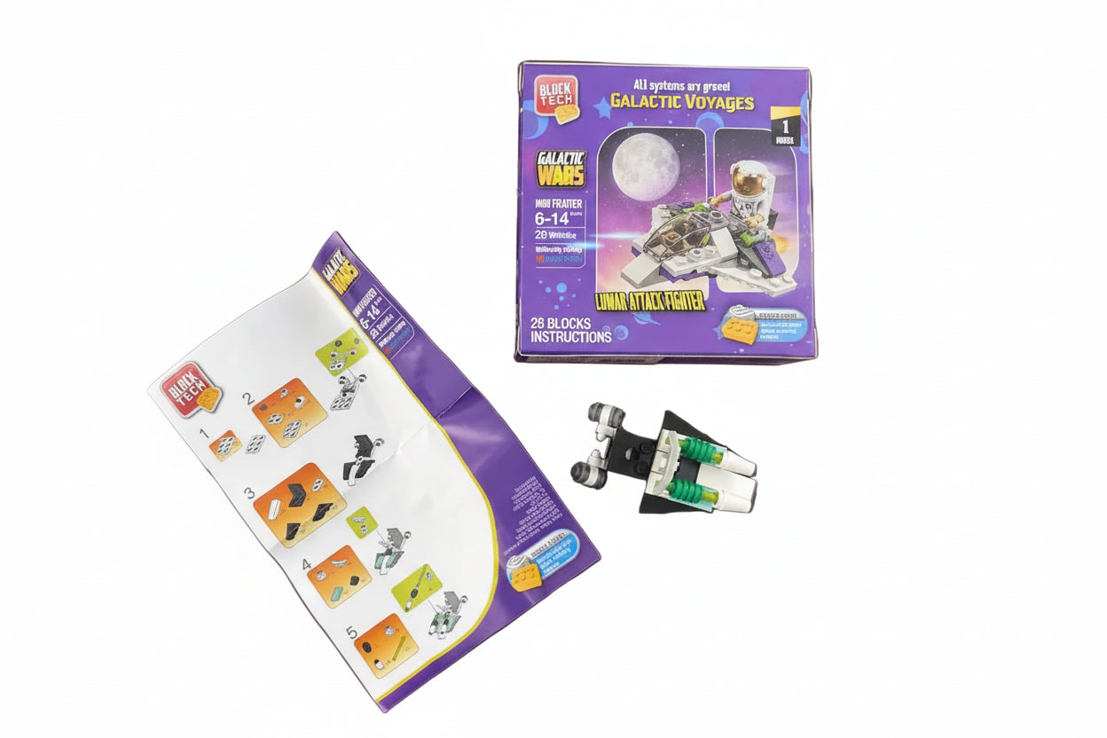 Toy robot figure with packaging on a wooden surface