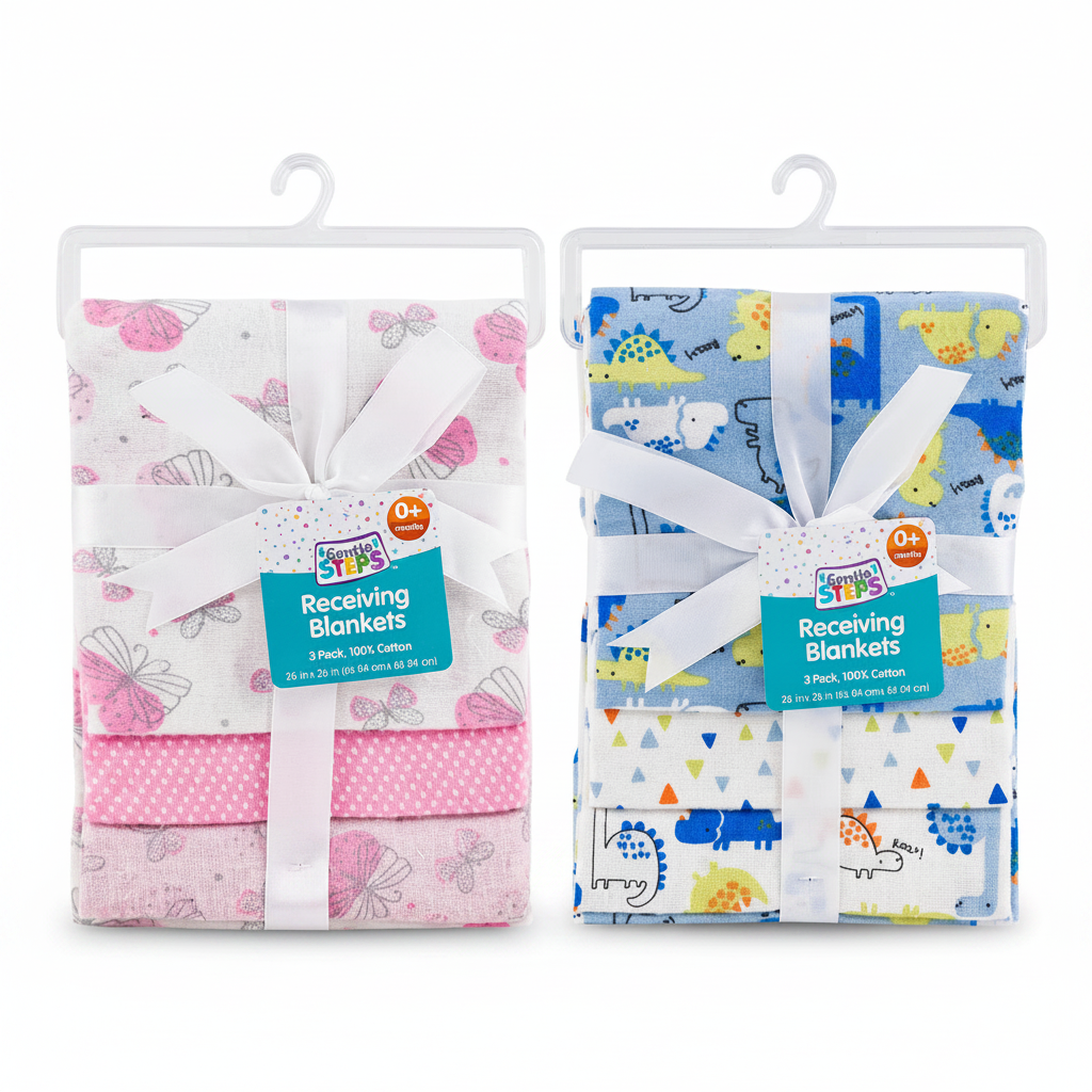 Gentle Steps Receiving Blankets 3-Pack - Both Color Assortment