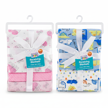 Gentle Steps Receiving Blankets 3-Pack - Both Color Assortment