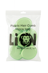 Packaging of green plastic hair combs with Lion Wholesale, LLC branding.