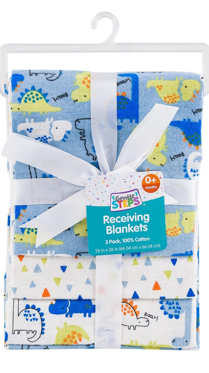 Gentle Steps Receiving Blankets 3-Pack – 26x26" 100% Cotton, Assorted Colors