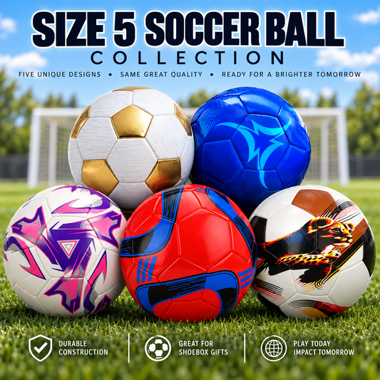 Soccer Ball Premium Size 5 PU  |Includes Pump & 2 Needles -Pre-Rolled For Shoeboxes (Sold individually)