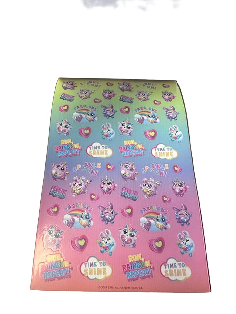 Colorful sticker book open on a white background