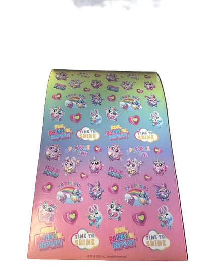 Colorful sticker book open on a white background