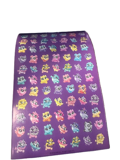 Sheet of colorful stickers on a purple backing with a white background