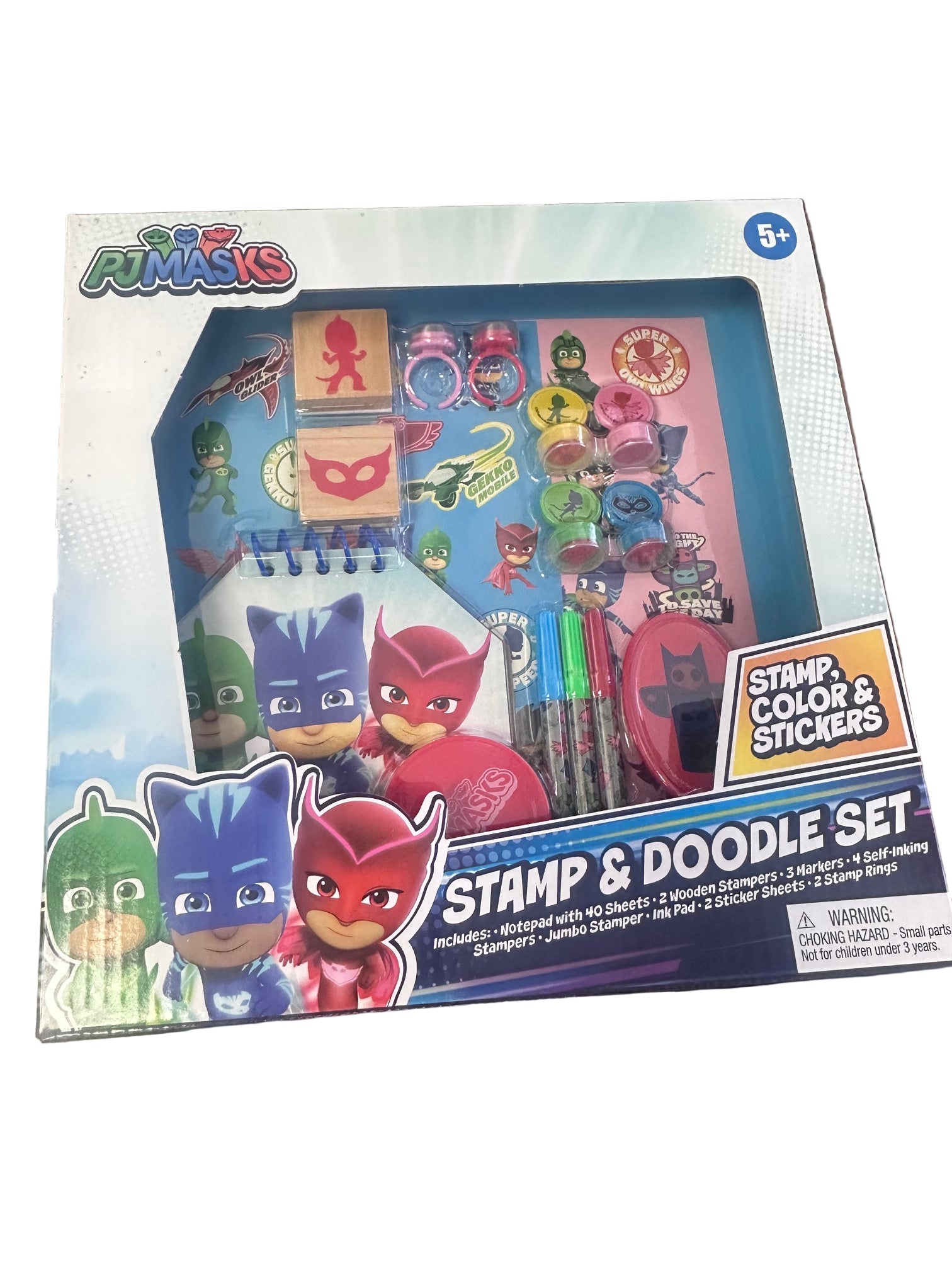 PJ Masks stamp and doodle set packaging on a white background