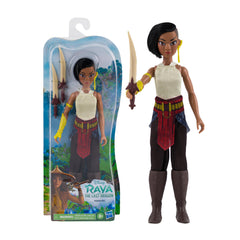 Toy figure of a character from 'Raya and the Last Dragon' with packaging on a white background