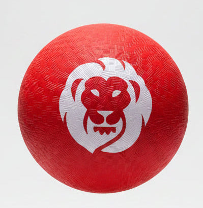 8.5" Red Rubber Playground Ball with Lion Face on Front