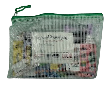 Complete school supply kit in a clear bag