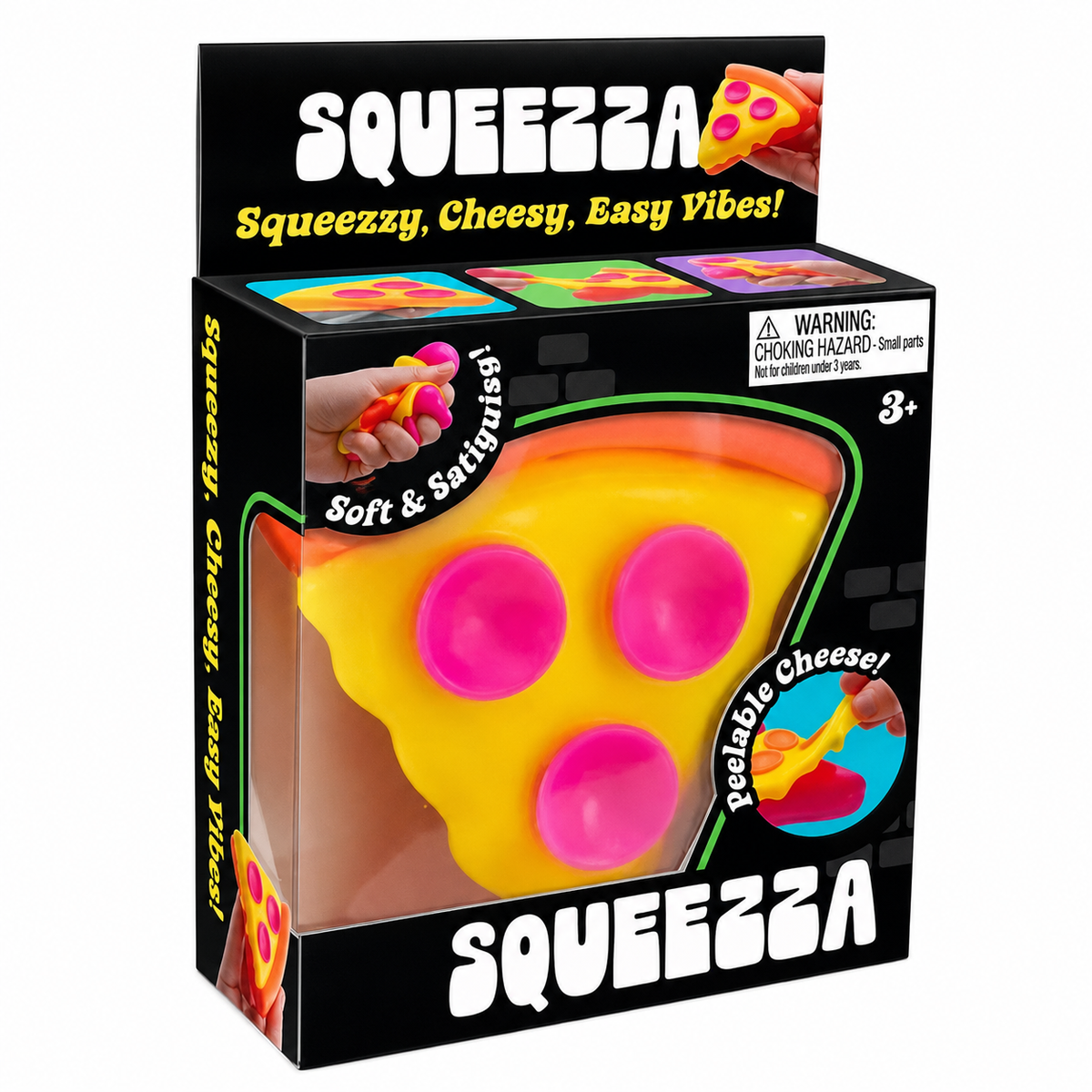 Squezza pizza squishy toy in packaging 